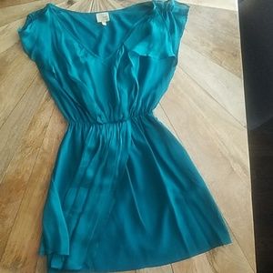 Teal/green silk and chiffon dress